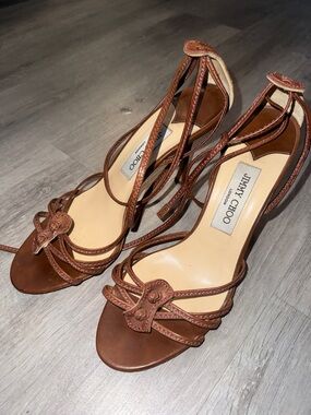 Jimmy Choo Brown and Tan Leather Strappy Heels